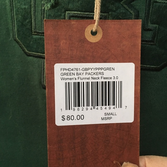 Green Bay Packers Women's Small Mitchell & Ness Flunnel Neck Fleece Hoodie NEW - Picture 8 of 12